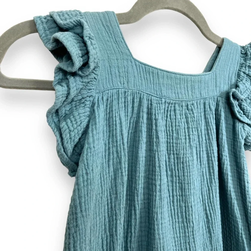 Conti Kids Slub Cotton Square Neck Ruffle Sleeve Top Size 9